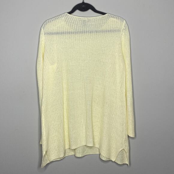 Eileen Fisher Yellow Linen Boat Neck Pullover Open Knit Sweater Women's Sz Small - Picture 2 of 6